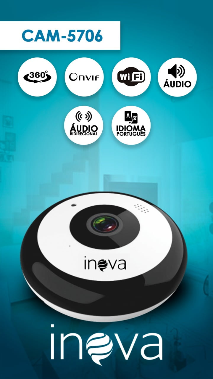 CAMERA IP TETO WI-FI 360° ONVIF FULL HD INOVA CAM-5706