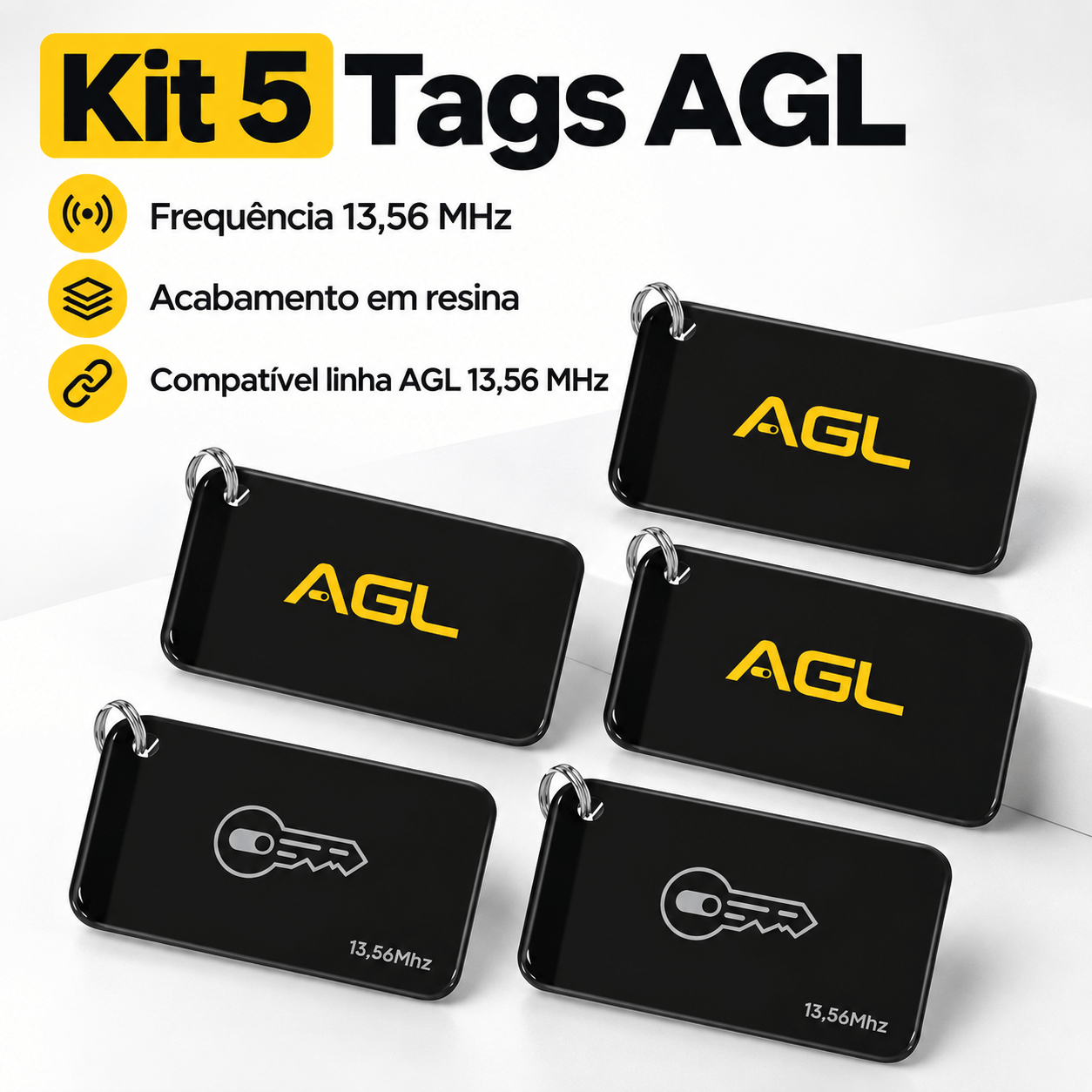 KIT 5 TAG RESINADA AGL 13,56MHz PRETA CHAVE DIGITAL