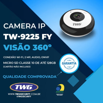 CAMERA IP TETO WI-FI 360° ONVIF FULL HD TWG TW-9225 FY