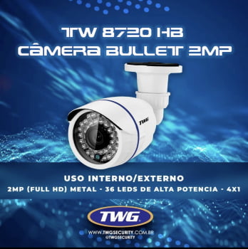 CÂMERA BULLET FULL HD 4X1 LENTE 3.6MM 1/3" 36 LEDS TWG TW-8720 HB