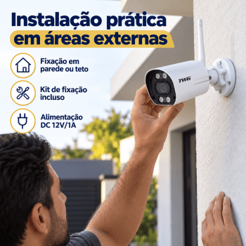 CÂMERA BULLET IP FULL HD 2MP 1080P WI-FI EXTERNA TW-9520 WB TWG