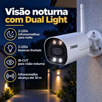 CÂMERA BULLET IP FULL HD 2MP 1080P WI-FI EXTERNA TW-9520 WB TWG