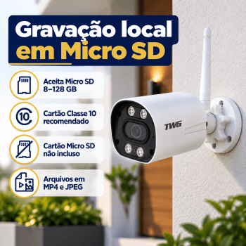 CÂMERA BULLET IP FULL HD 2MP 1080P WI-FI EXTERNA TW-9520 WB TWG