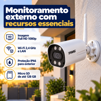 CÂMERA BULLET IP FULL HD 2MP 1080P WI-FI EXTERNA TW-9520 WB TWG