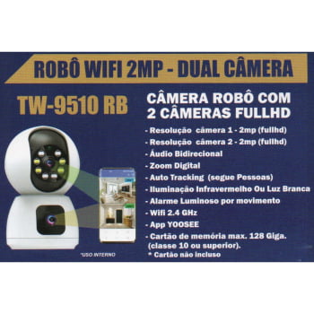 CÂMERA ROBÔ INTELIGENTE DUAS CÂMERASS WI-FI FULL HD ANATEL TWG TW-9510