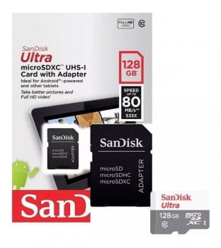 CARTÃO DE MEMÓRIA 128GB MICRO SD ULTRA 80MB/S CLASSE 10 SANDISK