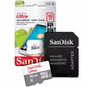 CARTÃO DE MEMÓRIA 16GB MICRO SD ULTRA 48MB/S CLASSE 10 SANDISK