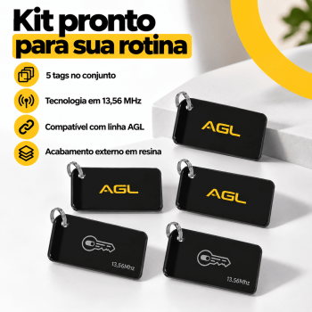 KIT 5 TAG RESINADA AGL 13,56MHz PRETA CHAVE DIGITAL