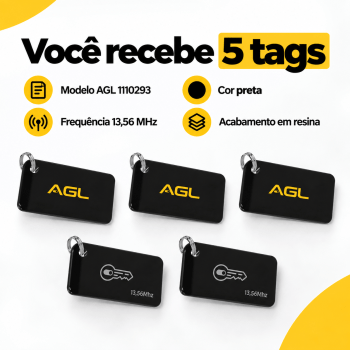 KIT 5 TAG RESINADA AGL 13,56MHz PRETA CHAVE DIGITAL