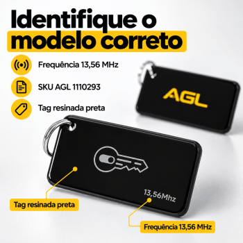 KIT 5 TAG RESINADA AGL 13,56MHz PRETA CHAVE DIGITAL