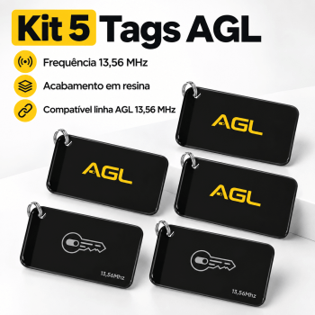 KIT 5 TAG RESINADA AGL 13,56MHz PRETA CHAVE DIGITAL