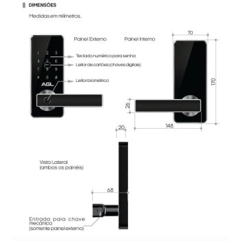 Fechadura AGL H11 Digital Bluetooth com App, Biometria, Cartão e Chave