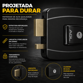 FECHADURA ELÉTRICA AGL Mini 12V SEGURANÇA PORTÃO SOCIAL