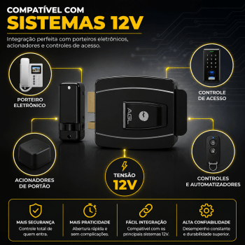 FECHADURA ELÉTRICA AGL Mini 12V SEGURANÇA PORTÃO SOCIAL