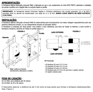 FECHADURA ELÉTRICA PARA PORTÃO 12V AMELCO FN66