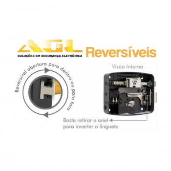 FECHADURA ELÉTRICA REVERSÍVEL 12V PRETA AGL AL100R