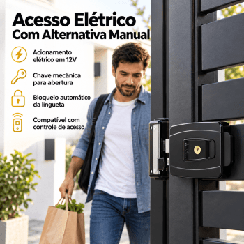 FECHADURA ELÉTRICA REVERSÍVEL 12V PRETA AGL AL100R