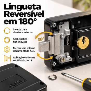 FECHADURA ELÉTRICA REVERSÍVEL 12V PRETA AGL AL100R