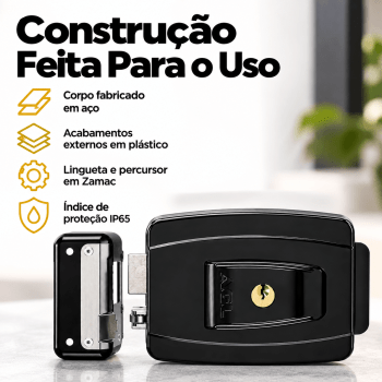 FECHADURA ELÉTRICA REVERSÍVEL 12V PRETA AGL AL100R