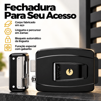 FECHADURA ELÉTRICA REVERSÍVEL 12V PRETA AGL AL100R