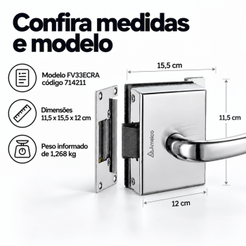 FECHADURA ELETRONICA PARA PORTA DE VIDRO AMELCO FV-33ECRA