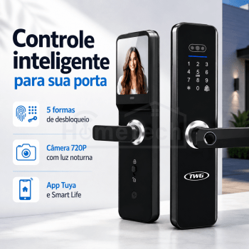 FECHADURA INTELIGENTE COM VIDEO, SENHA, CARTÃO E BIOMETRIA TWG- TW-4040 FE