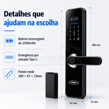 FECHADURA INTELIGENTE COM VIDEO, SENHA, CARTÃO E BIOMETRIA TWG- TW-4040 FE