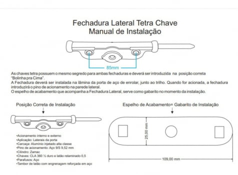 FECHADURA LATERAL TETRA CHAVE AGL