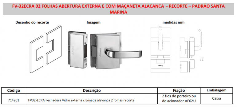 FECHADURA ELETRONICA PARA PORTA DE VIDRO AMELCO FV-32ECRA