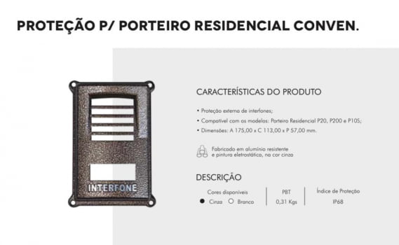 KIT PORTEIRO RESIDENCIAL AGL P-10S + PROTETOR + FECHADURA AL100R AGL