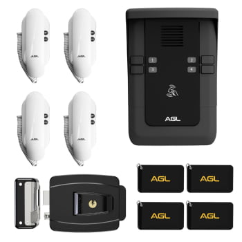 KIT PORTEIRO ELETRÔNICO COLETIVO 4 PONTOS S500 + 4 INTERFONES + 1 FECHADURA + 4 TAG AGL