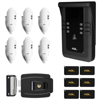 KIT PORTEIRO ELETRÔNICO COLETIVO 6 PONTOS S500 + 6 INTERFONES + 1 FECHADURA + 6 TAG AGL