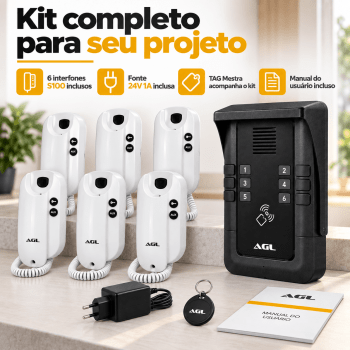 KIT PORTEIRO ELETRÔNICO COLETIVO 6 PONTOS S500 + 6 INTERFONES AGL