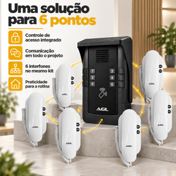 KIT PORTEIRO ELETRÔNICO COLETIVO 6 PONTOS S500 + 6 INTERFONES AGL