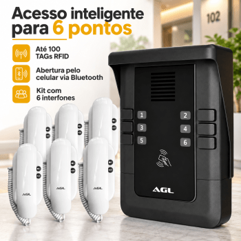 KIT PORTEIRO ELETRÔNICO COLETIVO 6 PONTOS S500 + 6 INTERFONES AGL