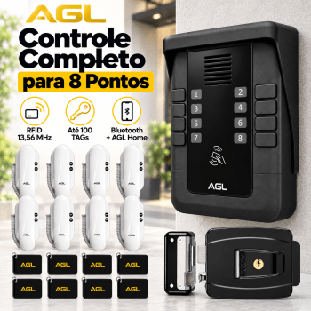 KIT PORTEIRO ELETRÔNICO COLETIVO 8 PONTOS S500 + 8 INTERFONES + 1 FECHADURA + 8 TAG AGL