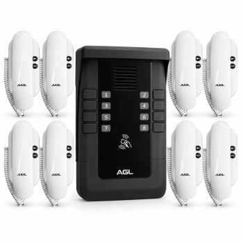 KIT PORTEIRO ELETRÔNICO COLETIVO 8 PONTOS S500 + 8 INTERFONES AGL