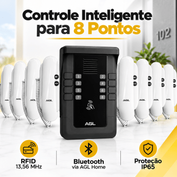 KIT PORTEIRO ELETRÔNICO COLETIVO 8 PONTOS S500 + 8 INTERFONES AGL