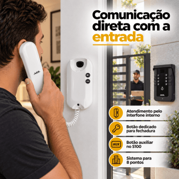 KIT PORTEIRO ELETRÔNICO COLETIVO 8 PONTOS S500 + 8 INTERFONES AGL