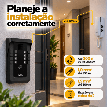 KIT PORTEIRO ELETRÔNICO COLETIVO 8 PONTOS S500 + 8 INTERFONES AGL