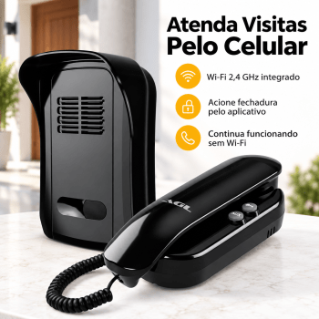 KIT PORTEIRO INTERFONE RESIDENCIAL WIFI AGL P10X WIFI BIVOLT - PRETO