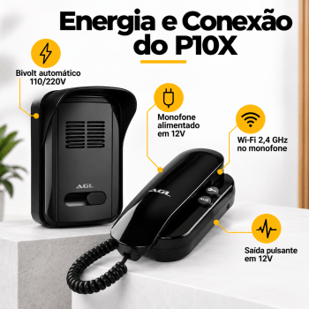 KIT PORTEIRO INTERFONE RESIDENCIAL WIFI AGL P10X WIFI BIVOLT - PRETO