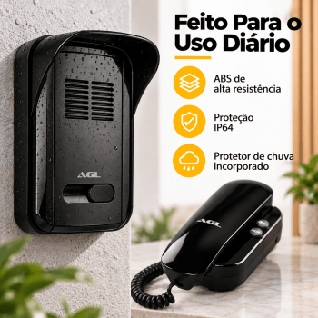 KIT PORTEIRO INTERFONE RESIDENCIAL WIFI AGL P10X WIFI BIVOLT - PRETO
