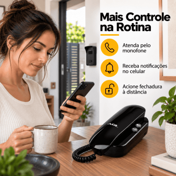 KIT PORTEIRO INTERFONE RESIDENCIAL WIFI AGL P10X WIFI BIVOLT - PRETO