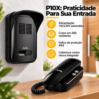 KIT PORTEIRO INTERFONE RESIDENCIAL WIFI AGL P10X WIFI BIVOLT - PRETO