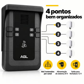 PORTEIRO ELETRÔNICO COLETIVO 4 PONTOS COM RFID S500 AGL