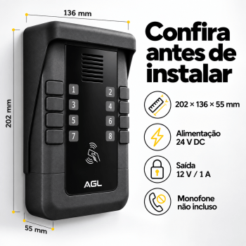 PORTEIRO ELETRÔNICO COLETIVO 8 PONTOS COM RFID S500 AGL