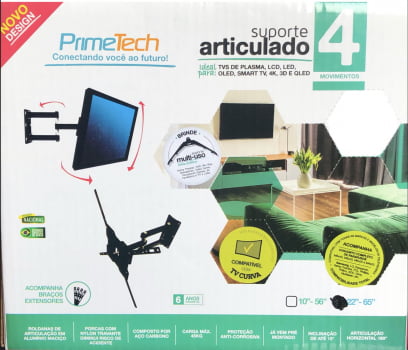 SUPORTE ARTICULADO TV LED, LCD, PLASMA DE 22"A 65" + SUPORTE MULT-USO PRIMETECH